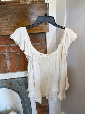 Free People Ivory Ruffle Sleeve Boho Peasant Top
